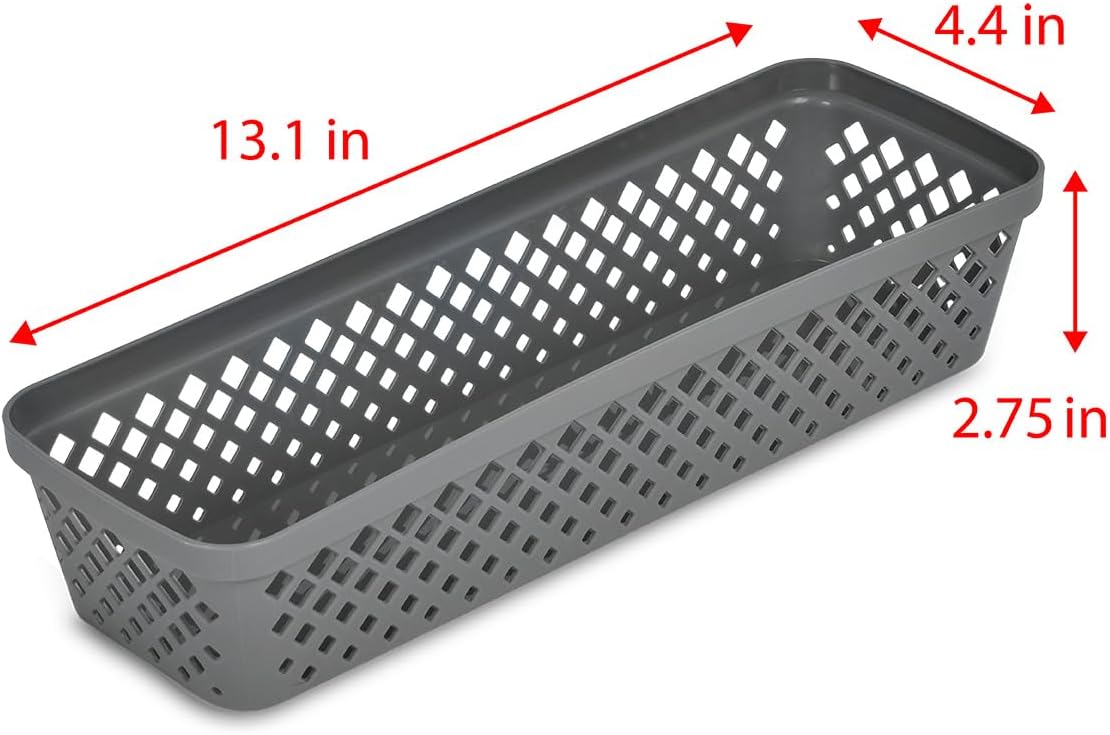 Glad Plastic Storage Basket Set - Multipurpose Drawer Trays, Kitchen Pantry Containers, and Bathroom Bins - 6 Pack Narrow Organizers, Grey