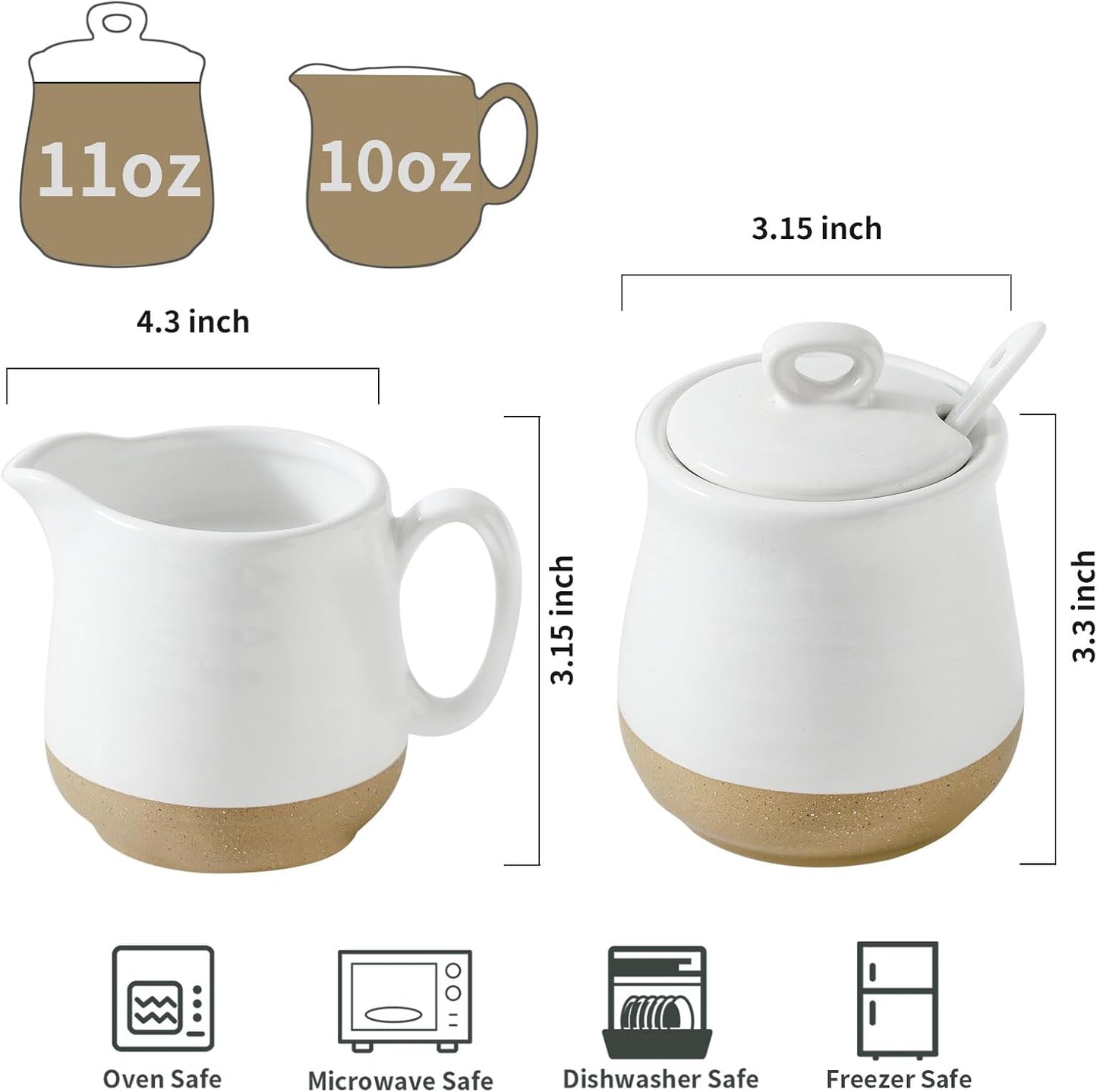 glowworm Sugar and Creamer Set, Vintage Porlcelain Pitcher Creamer Sugar Bowl with Lid, 11 Ounce Sugar Bowl, 10 Ounce Cream Pitcher, Dishwasher Safe, White