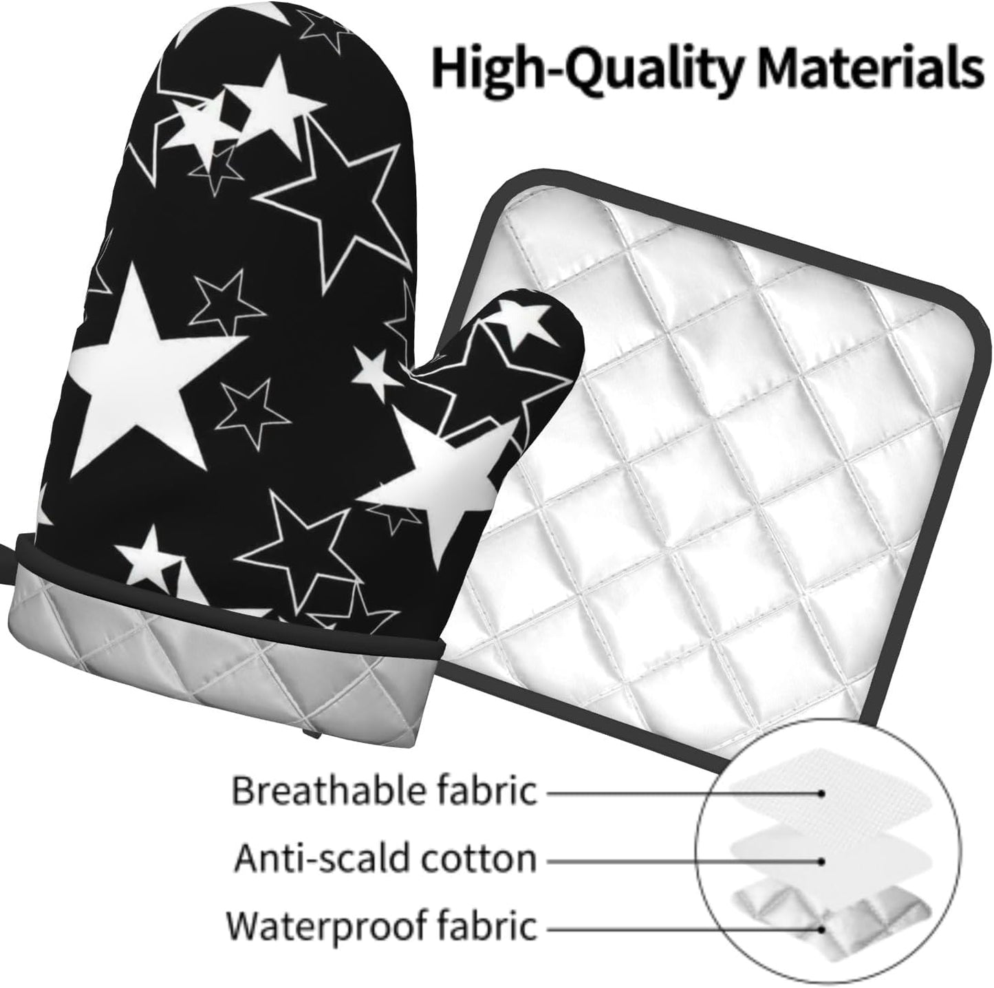 Black Star Oven Mitts and Pot Holder Set of 2 Galaxy Space Heat Resistant Kitchen Oven Gloves Potholders for Baking Cooking Grilling BBQ