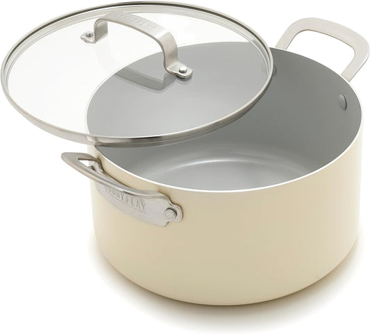 GreenPan x Bobby Flay 6QT Stockpot with Glass Lid, PFAS-Free Diamond Ceramic Nonstick Pot, Induction Suitable, Easy Clean Dishwasher & Oven Safe, Quick Heating, Pasta, Soups, Cream