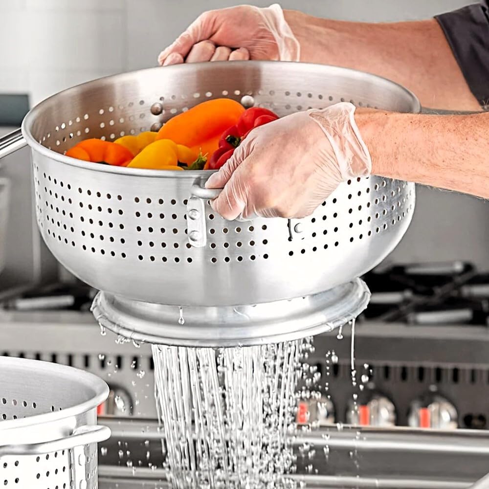12 Qt. Aluminum Colander with Base and Handles – Heavy Duty Commercial Strainer with Full-Ring Welded Bottom, (15 inches in Diameter) -16-Gauge – Perfect for Pasta, Fruits, Vegetables (1, 12 Quart)