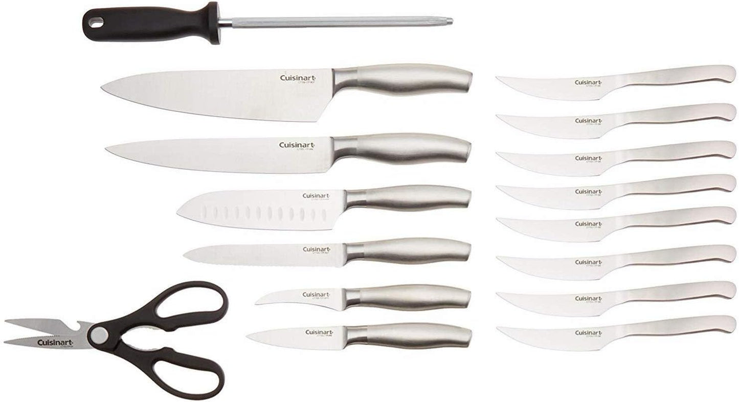 CUISINART Block Knife Set, 17pc Cutlery Knife Set with Steel Blades for Precise Cutting, Lightweight, Stainless Steel, Durable & Dishwasher Safe, C77SS-17P