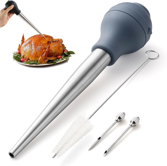 COOK WITH COLOR Turkey Baster with Cleaning Brush - Food Grade Syringe Baster For Cooking, Deluxe Set, Blue