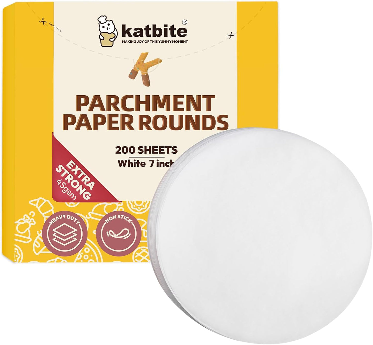 Katbite 7 Inch Round Parchment Paper, 200Pcs Parchment Rounds, Heavy Duty & Non-stick for Cake Baking, Air Fryer Liners, Patty Paper