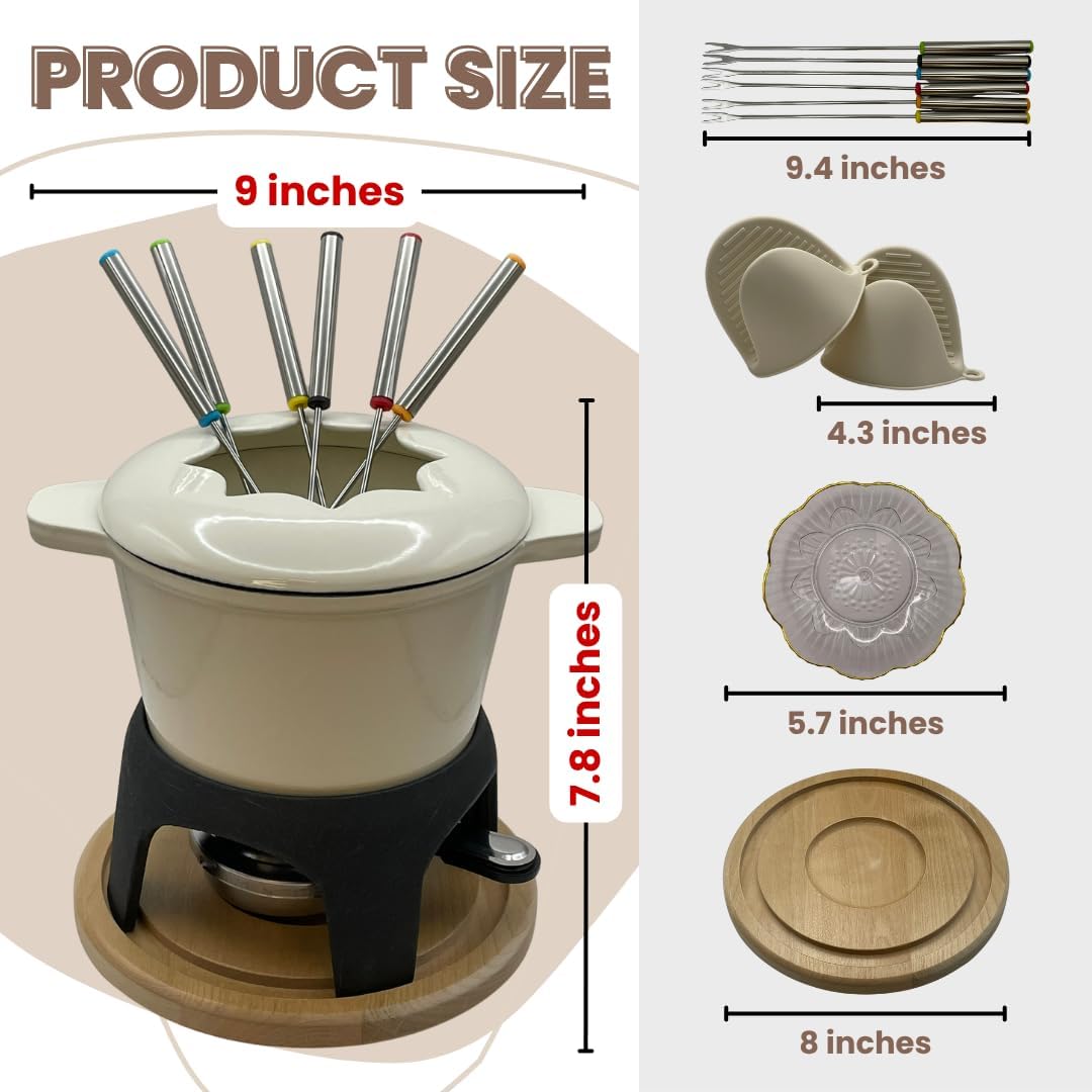 Cast Iron Fondue Set 15-Pcs With Accessories Fondue Kit For Swiss Fondue Cheese Meat Oil Fondue Pot Fondue Pot set, Cheese Fondue Set, Chocolate Fondue Pot, Cheese Melting Pot, Fondue Pot Non Electric