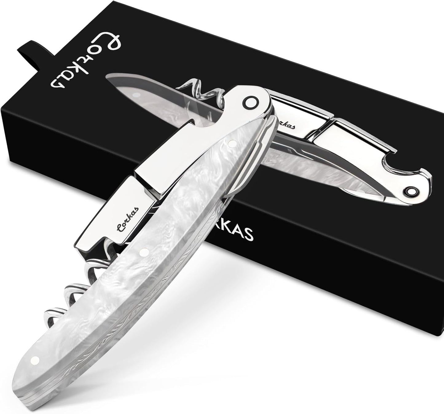 Wine Key - CORKAS Prestige Waiter Corkscrew with Moonstone Resin Handle, Handcrafted Wine Opener Manual with Double Hinged, Foil Cutter and Bottle Opener, Gifts for Sommelier, Bartenders, Servers