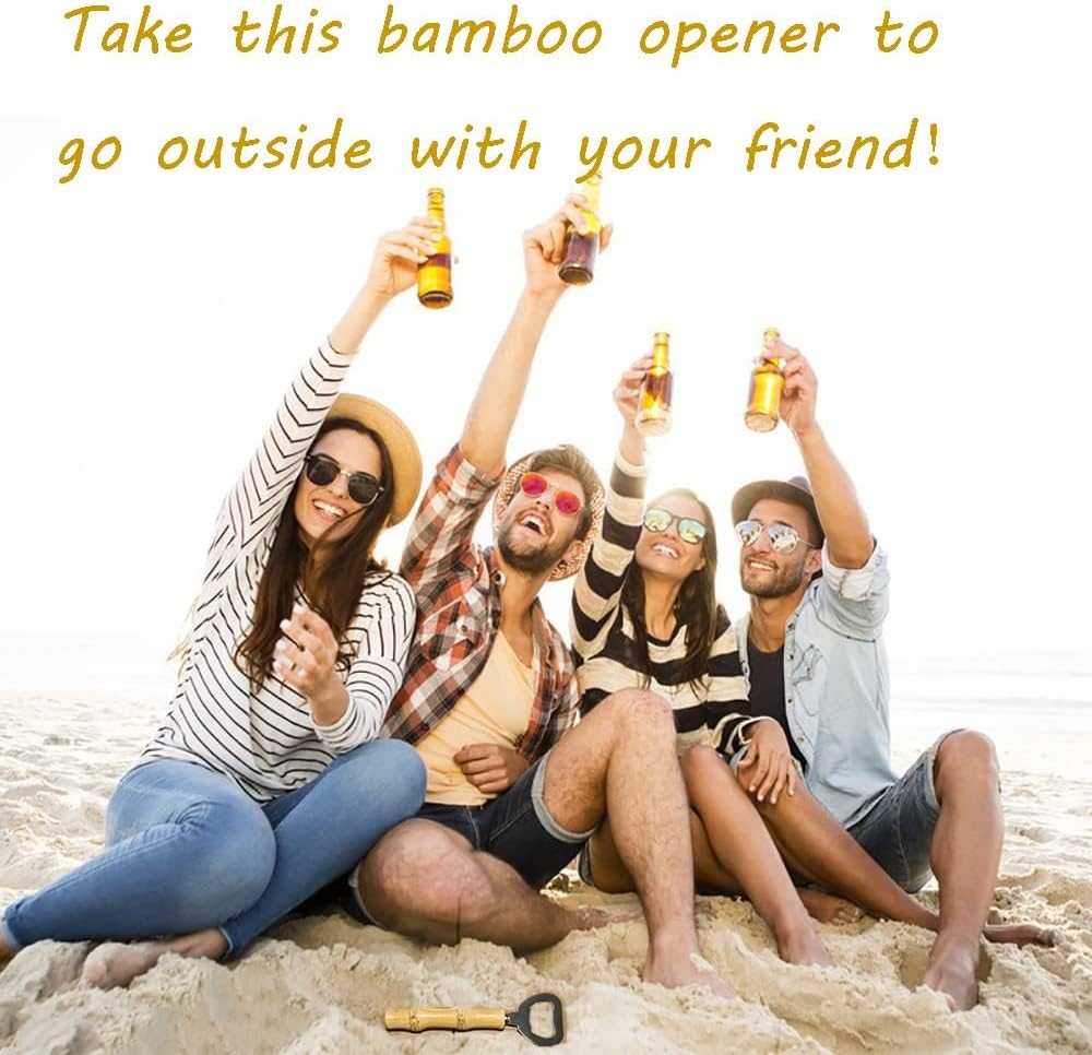 2PCS Bamboo Bottle Openers,Beer Bamboo Bottle Openers,Soft Drinks-Handcraft Handle（yellow）