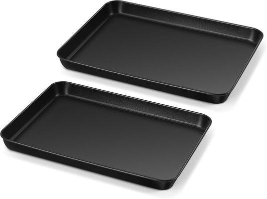 E-far Baking Sheet Set of 2, 12.5" x 9.5" x 1" Cookie Sheet Pan for Baking, Nonstick Carbon Steel Baking Trays for Oven, Heat-Resistant & Easy Clean, Black