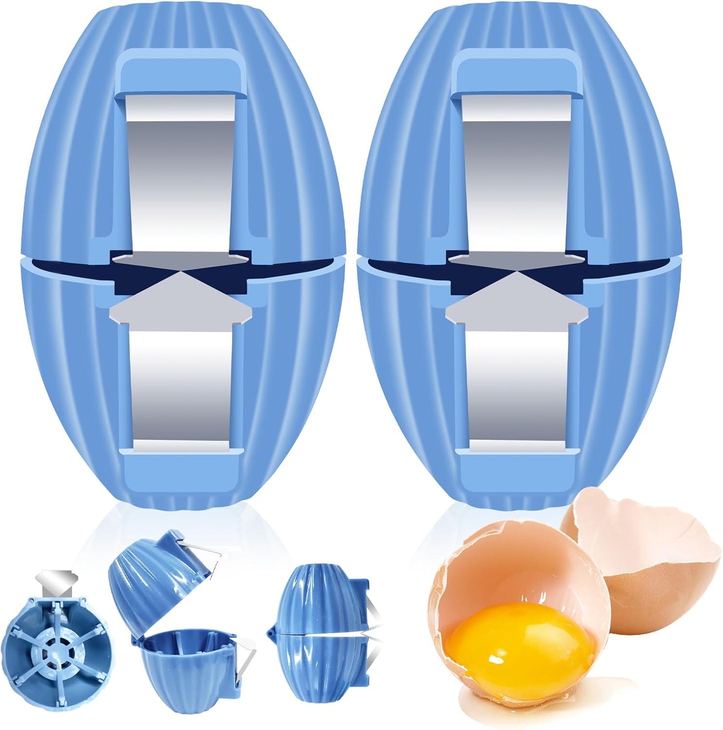 2pcs Egg Shell Opener for Hard Boiled Eggs Stainless Steel Egg Peeler Tool Easy Egg Cracker Tool for Raw Eggs, Egg Slicer for Raw Eggs Kitchen Gadgets for Baking（Blue）