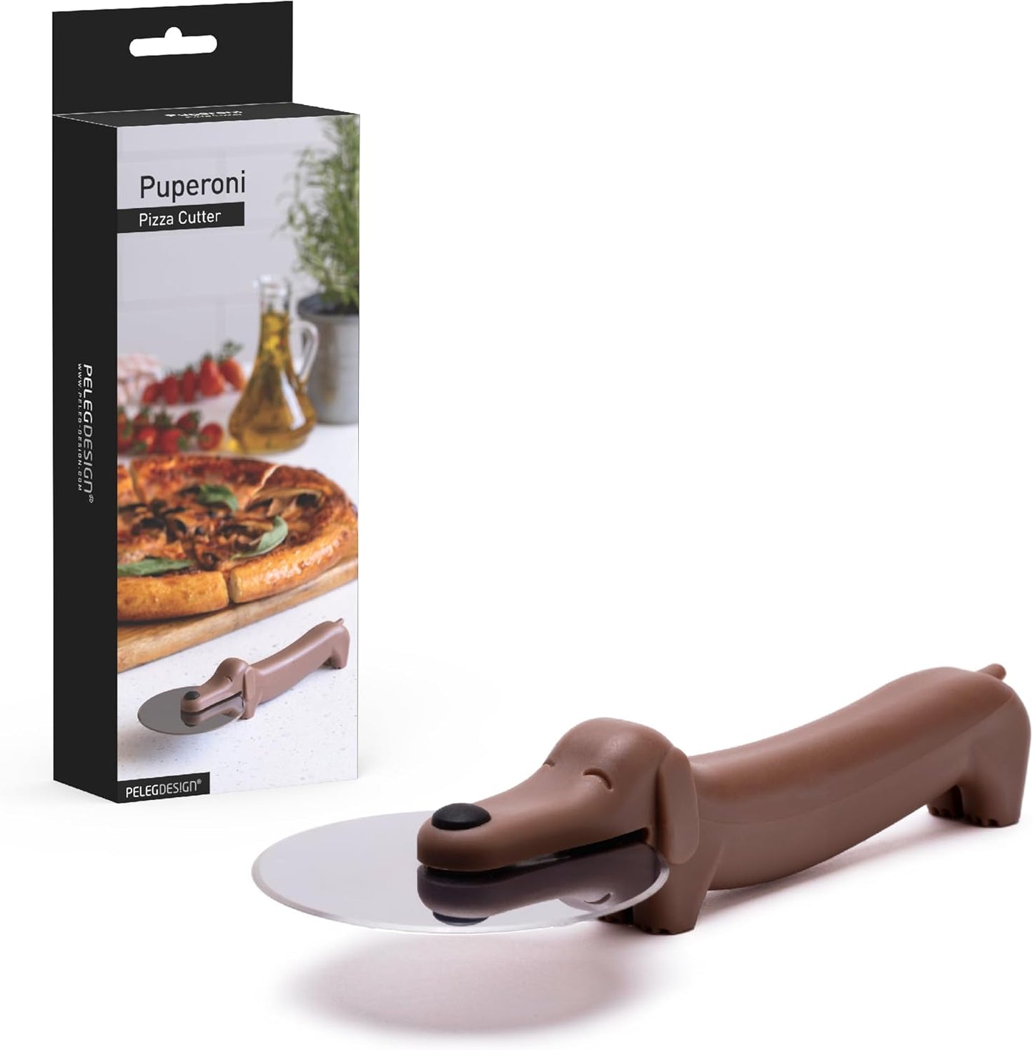 Peleg Design Puperoni Cute Pizza Cutter Wheel – Dog-Shaped Plastic Pizza Cutter Wheel with Stainless Steel Blade & Durable Plastic Handle, Fun Kitchen Gadget