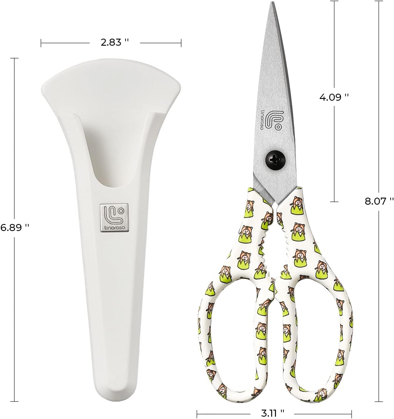 Linoroso Kitchen Scissors Heavy Duty Kitchen Shears with Magnetic Holder Made with Japanese Steel 4034, Multipurpose Ultra Sharp Cooking Scissors for Meat/Vegetables/BBQ/Herbs/Pizza (Graphic,Tiger)