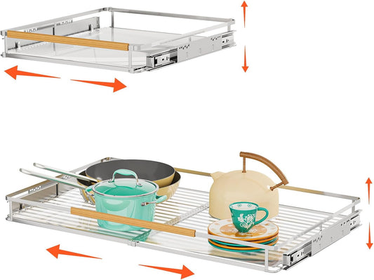 2Pack Expandable Pull Out Cabinet Organizer, Slide Out Drawers for Kitchen Cabinets, Heavy Duty Drawer Slides for Home Kitchen Pantry Cupboard Pots Pans, Adjustable Width 23.2"~39.9" W x 22.5''D