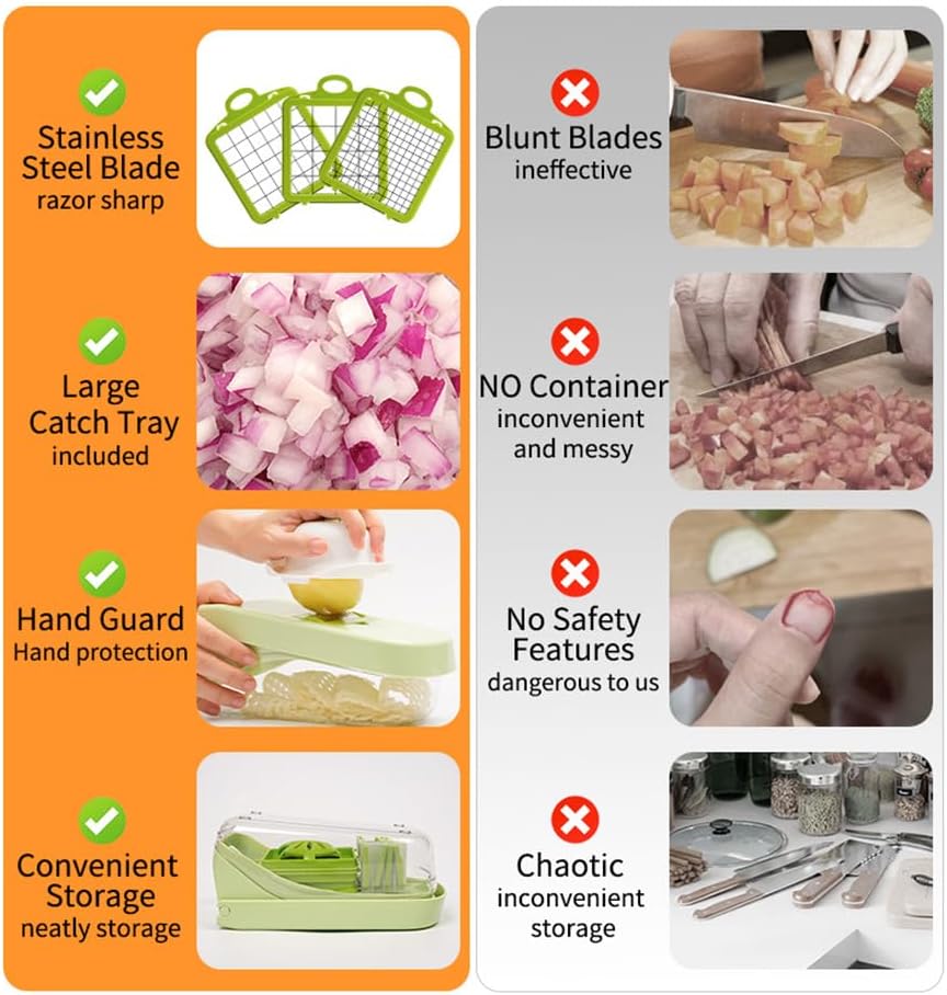 14-in-1 Vegetable Chopper, Multifunctional Veggie Onion Chopper Food Chopper with Container Vegetable Slicer Mandoline Onion Salad Cutter Dicer Essentials Kitchen Accessories