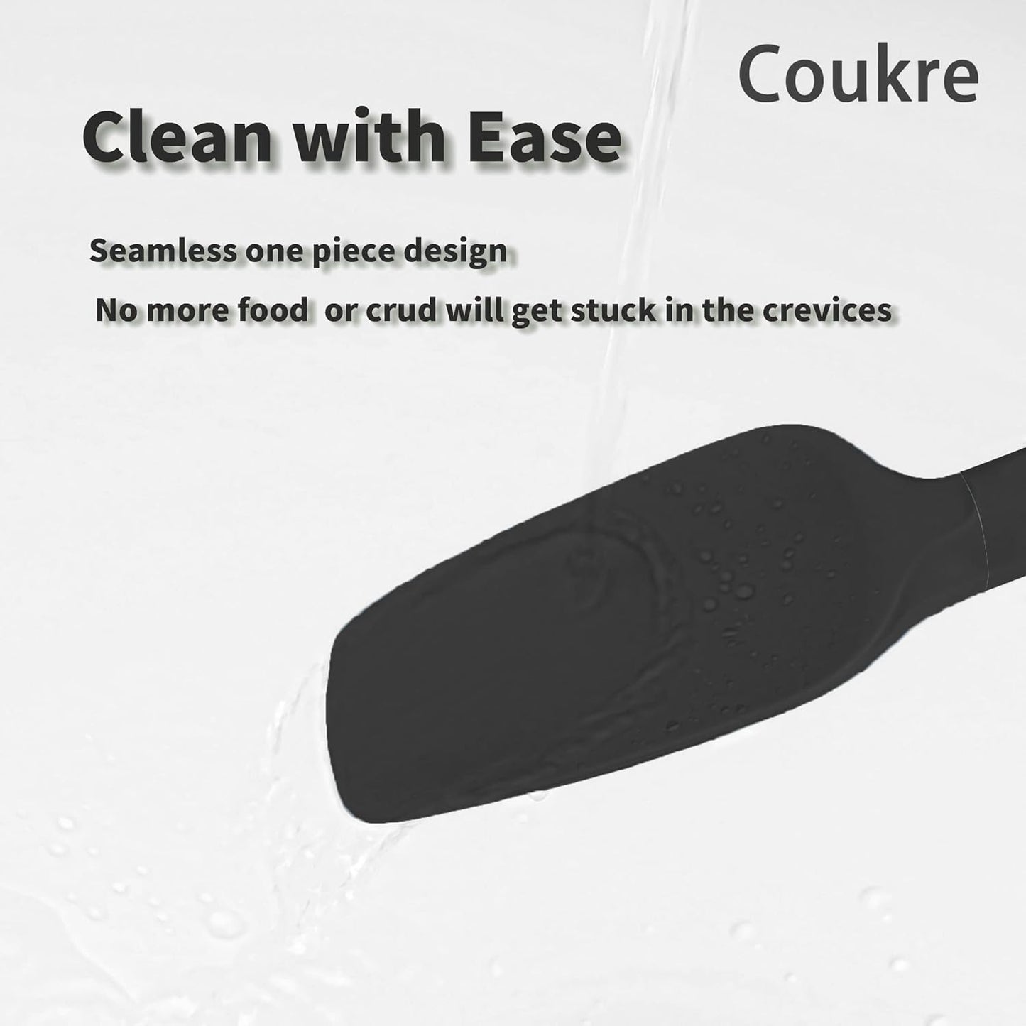 Coukre Silicone Spatula Set of 5,High Temperature Resistant, Food Grade Silicone, Dishwasher Safe, for Baking, Cooking (Pure Black)