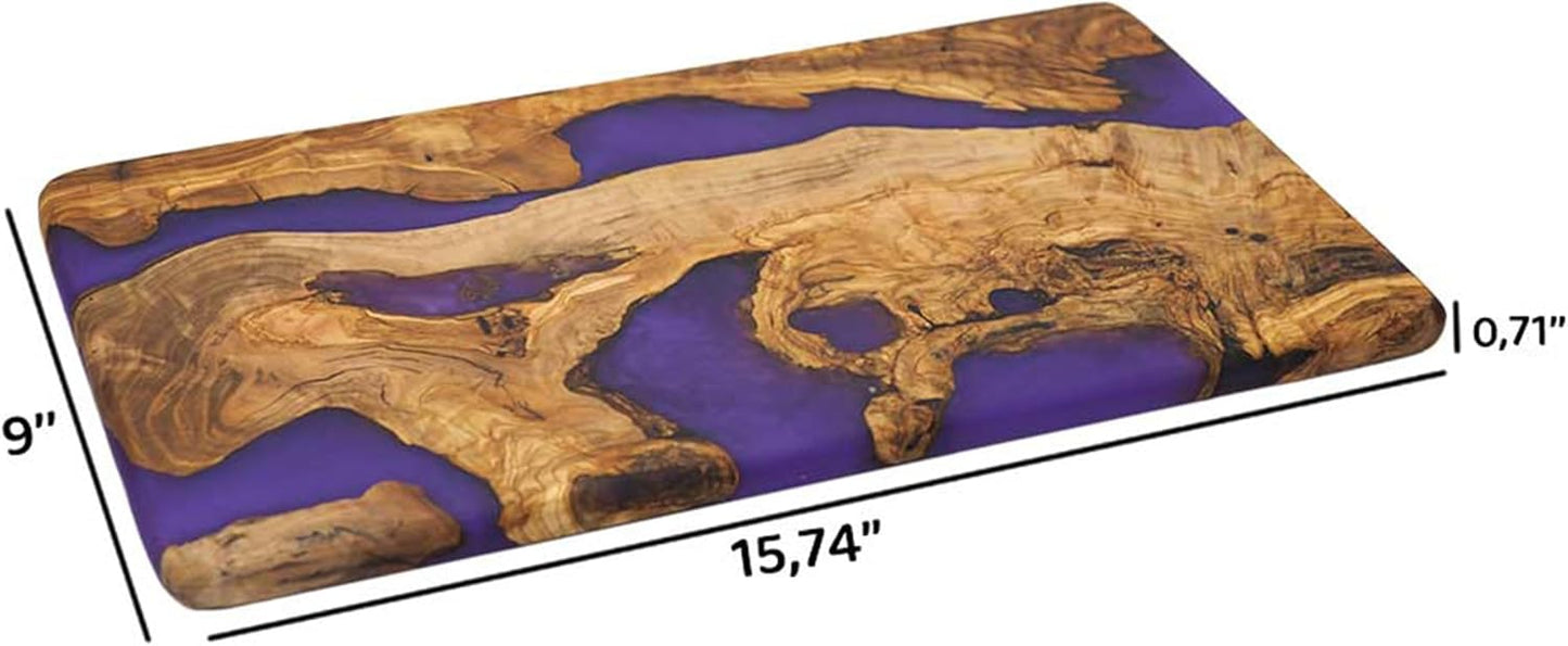 Handmade Epoxy Cutting Board & Charcuterie Board - Decorative, Olive Wood Boards for Serving Cheese, Fruit, Meat - Ideal for Kitchen, Unique Housewarming Gift - Purple Resin