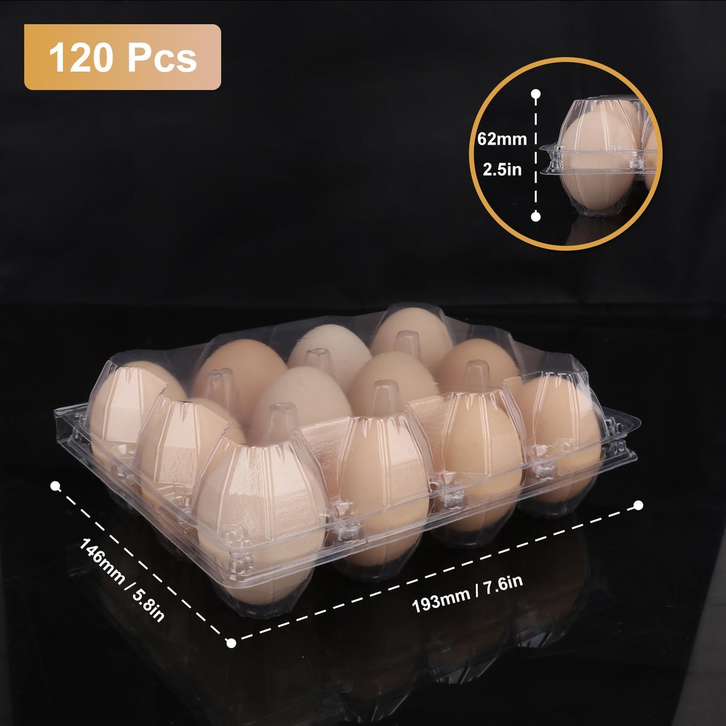 120 Pack Bulk Egg Cartons, Clear Plastic Chicken Egg Holders, Egg Tray Carton Holder for Home & Kitchen, Farm & Market Use, An Eco-Friendly Egg Storage Solution, 12 Grids