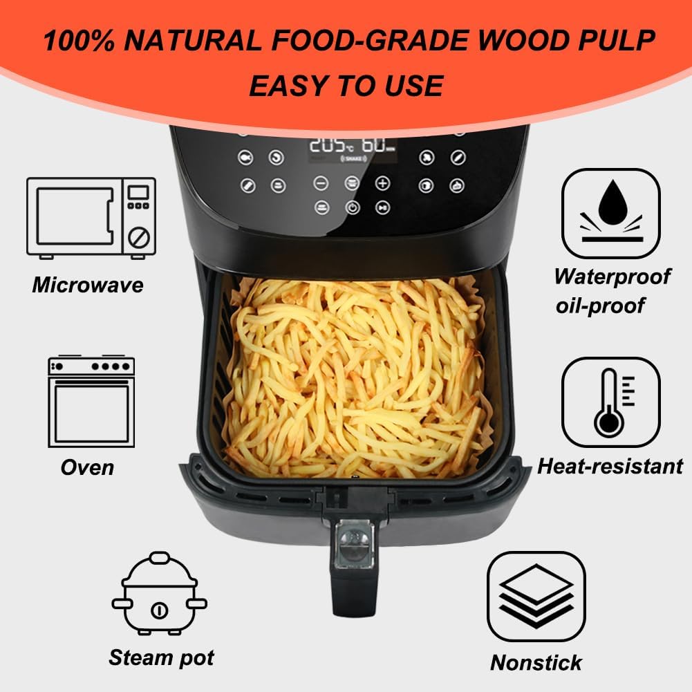 BYKITCHEN Air Fryer Sheet Liners for Ninja AG301 Grill, Cosori, Gourmia Airfryer, Set of 200, 9 Inch Air Fryer Parchment Paper Filters for 5 to 8 Qt Basket, Ninja Foodi Grill Accessories