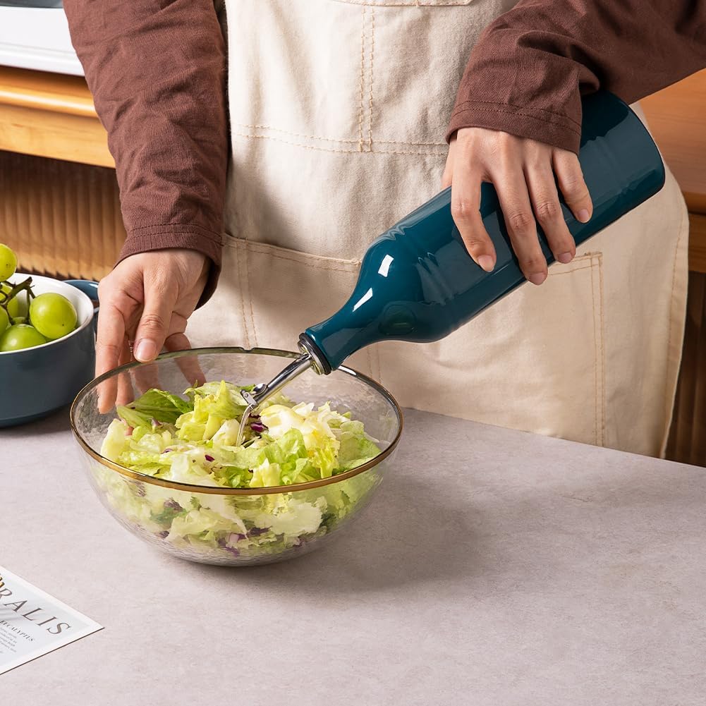 Sweejar Large Ceramic Olive Oil Dispenser Bottle, Opaque Oil Cruet Protects Oil to Reduce Oxidation, Suitable for Storage Oil, Vinegar, Soy Sauce & Other Liquids, Pack of 1, 24 Fl Oz (Teal Green)