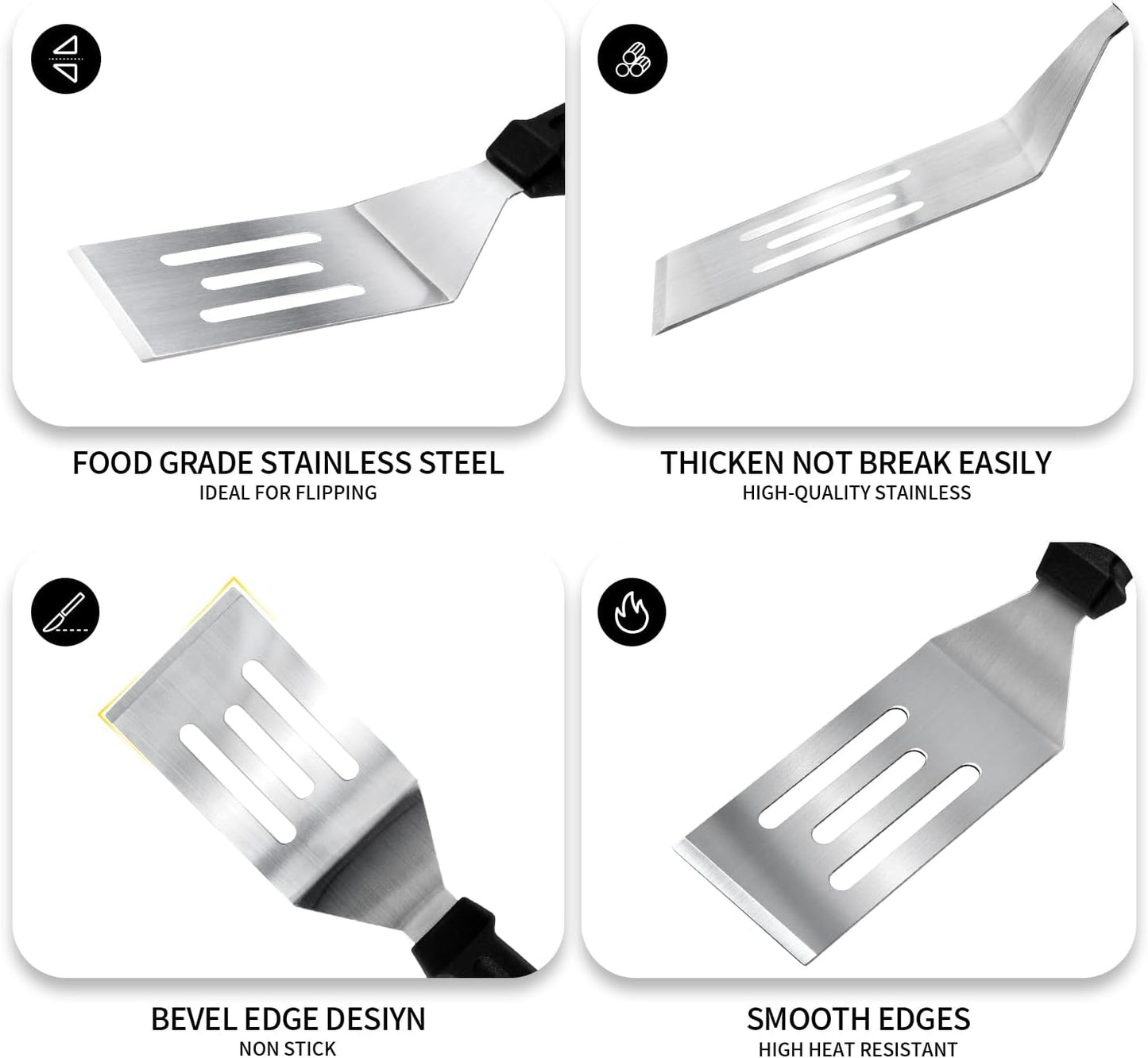 Metal Spatulas 2 Pieces, Stainless Steel Spatula with Heat Resistant Handle, 9.8 Inch Stainless Steel Spatula Ideal for Desserts, Pancakes, Eggs, Griddle Scraper or BBQ