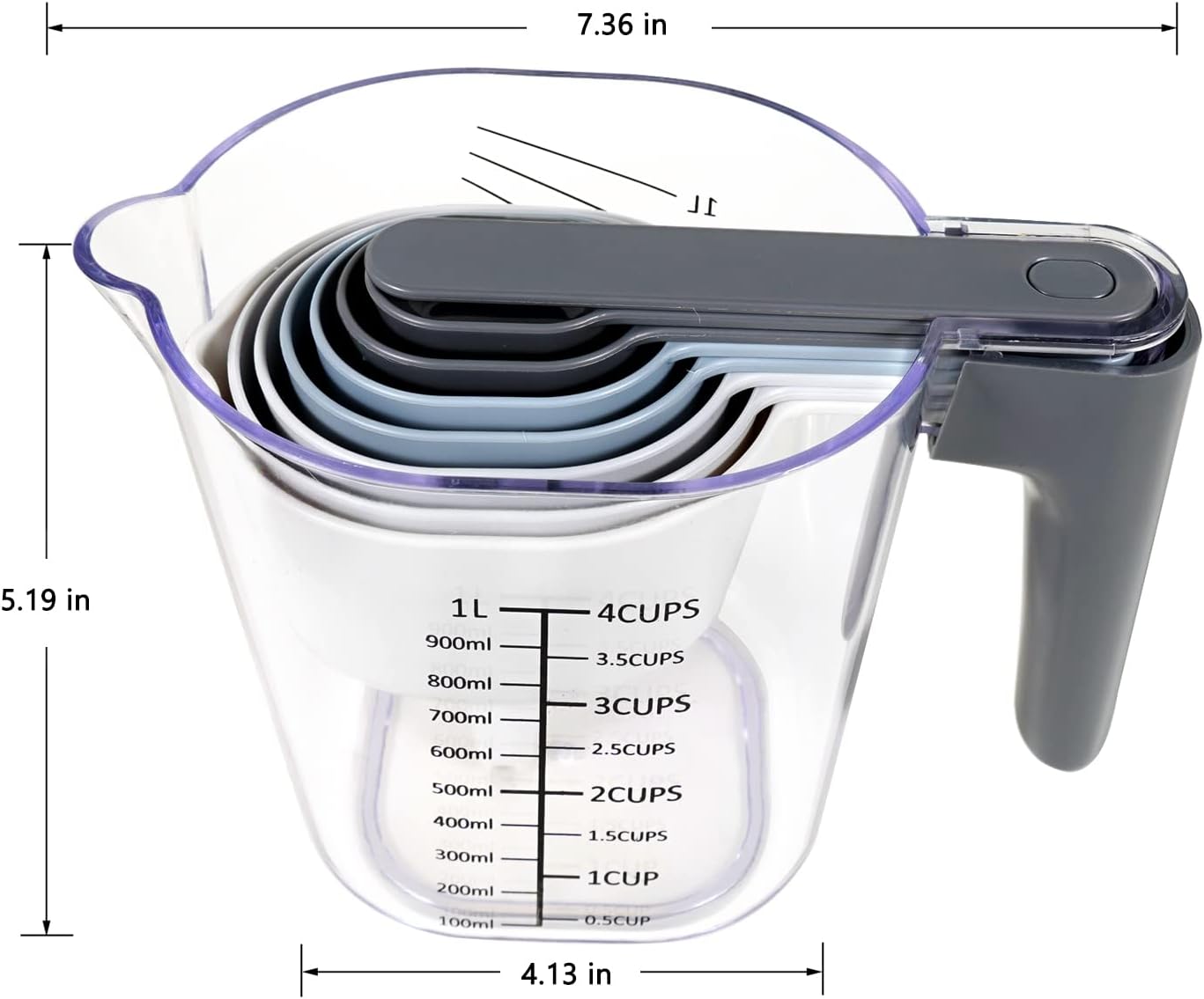 18 Pieces Measuring Cups and Spoons set, Includes 10 Stackable Measuring Cup with Lid and 8 Magnetic Measuring Spoons, for Liquid and Dry Ingredient, BPA Free (White)
