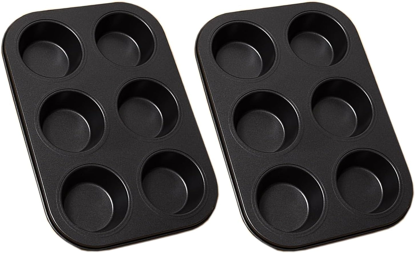 2Pcs Non-Stick 6-Cup Muffin Pan for Baking, Carbon Steel Cupcake Baking Tray, Stackable Cupcake Molds, Dishwasher Safe - 10.4 x 7.3 x 1.1 Inches (Black)