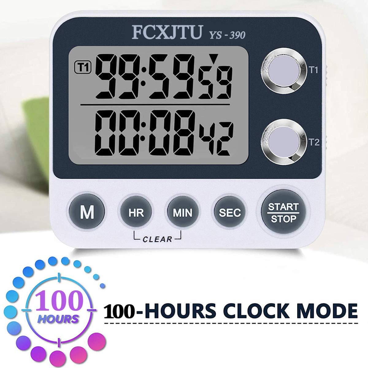 Digital Dual Kitchen Timer with Magnetic Back & Memory Presets, 2 Groups Countdown/Up Stopwatch Timer, 3-Level Volume + LED Alert, On/Off, 100Hr Max for Cooking, Baking (Battery Included)