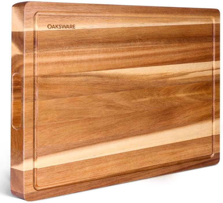 Cutting Boards, 16.5x13 Large Acacia Wooden Cutting Boards for Kitchen, Edge Grain Reversible Wood Chopping Board with Juice Groove and Handles, Pre-Oiled Carving Tray for Meat & Cheese
