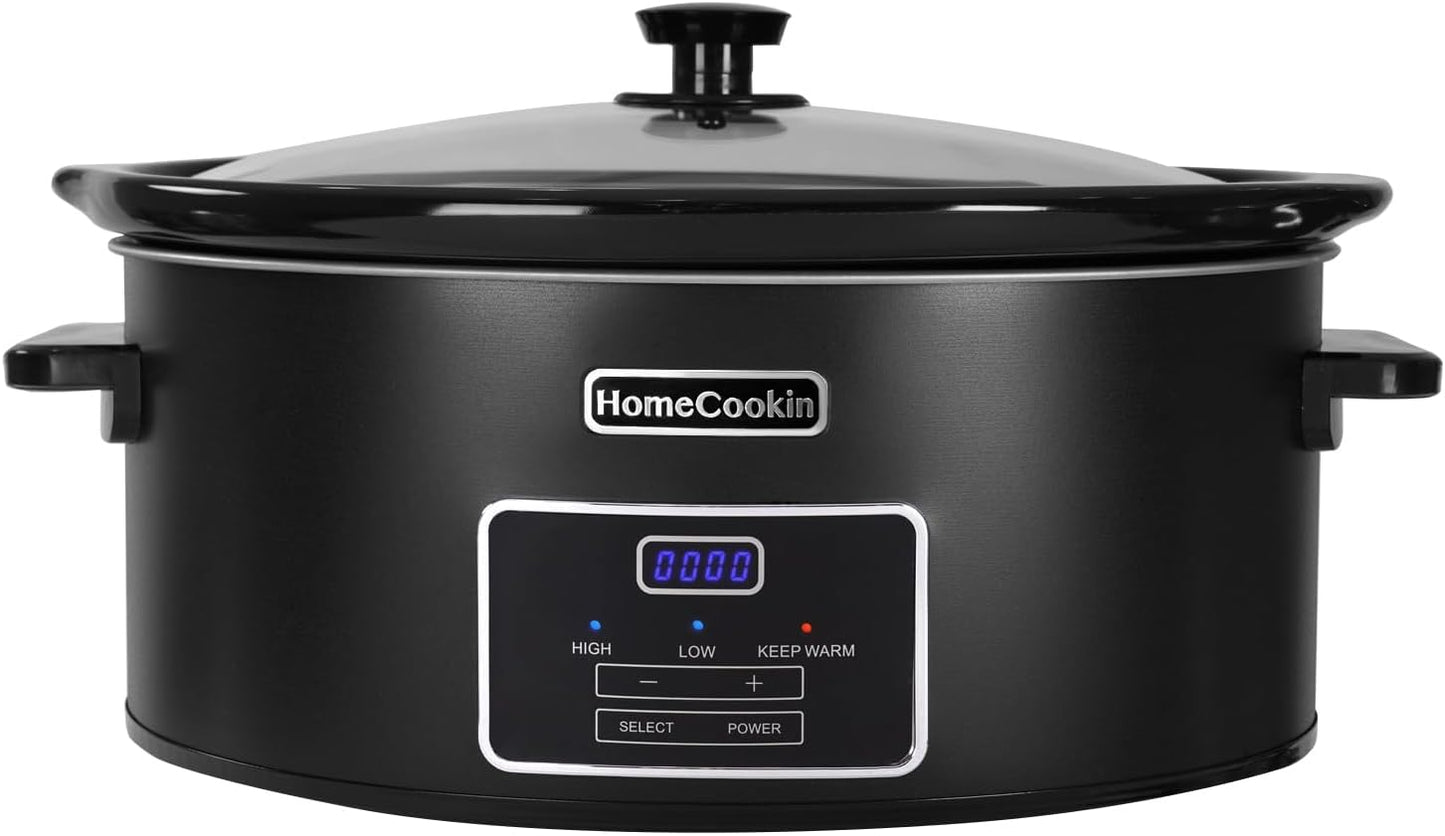 HOMECOOKIN 7 Quart Programmable Slow Cooker, Kitchen Appliances, Perfect Kitchen Small Appliance for Family Dinners, Black Stainless Steel