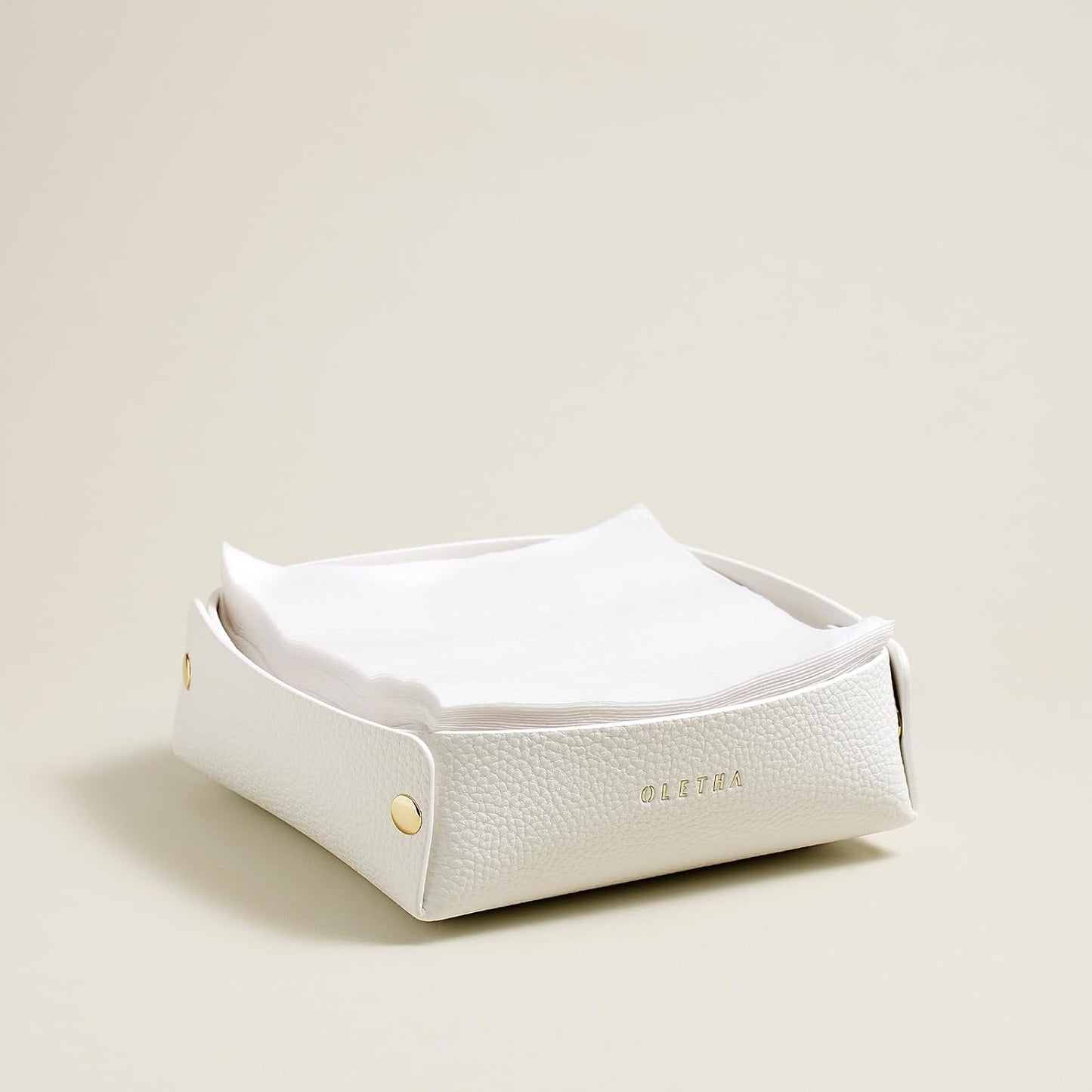 OLETHA Napkin Holder for Luncheon Napkins - Aesthetic Desk Decor for Kitchen & Dining Table - White