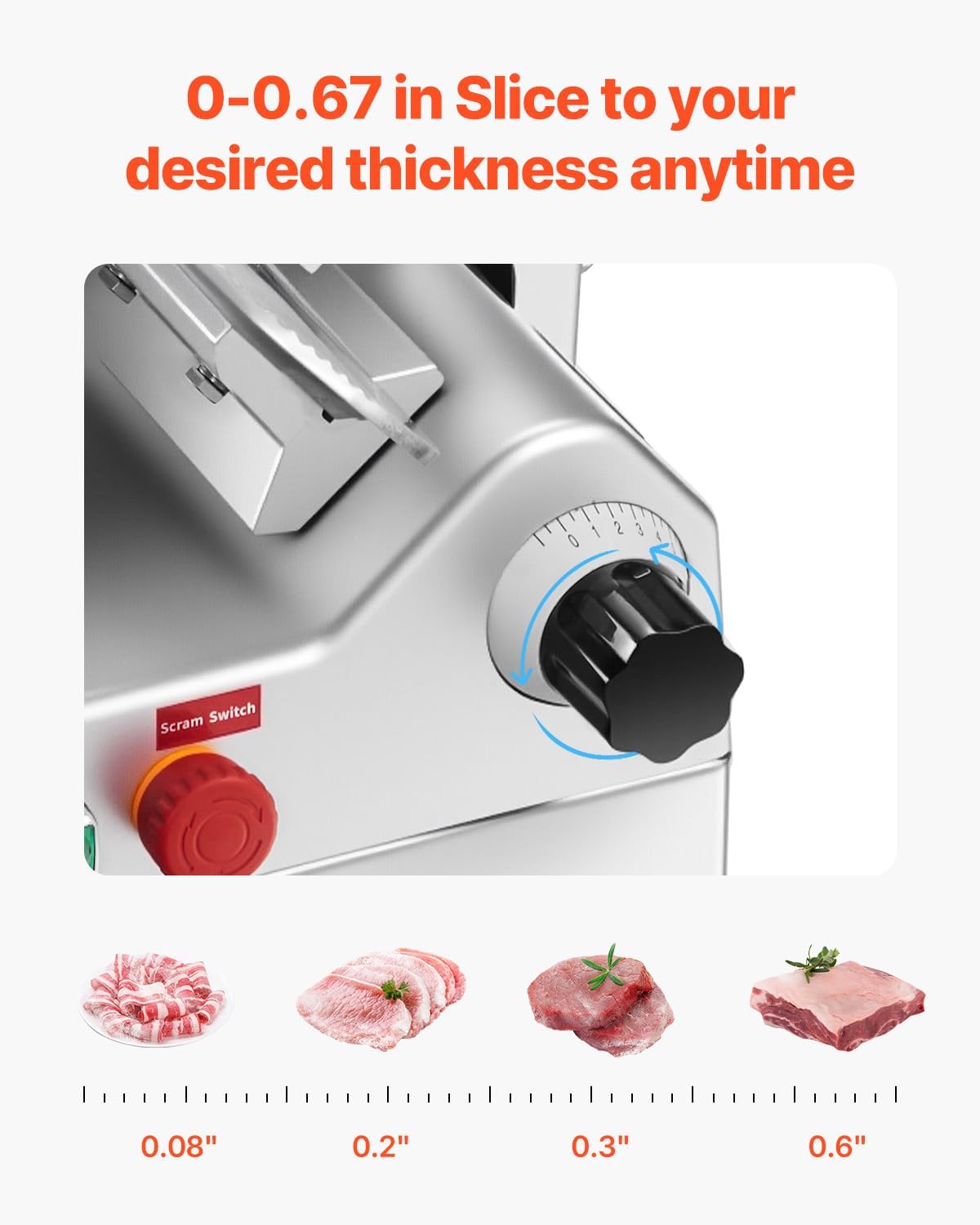 VEVOR Automatic Meat Slicer, 500W Electric Deli Slicer Machine with 10 inch Sharp 75Cr1 Steel Blade, 0-0.67 inch Adjustable Thickness, 633 RPM Fast Slicing, for Frozen Meat, Hard Cheese, and Bread