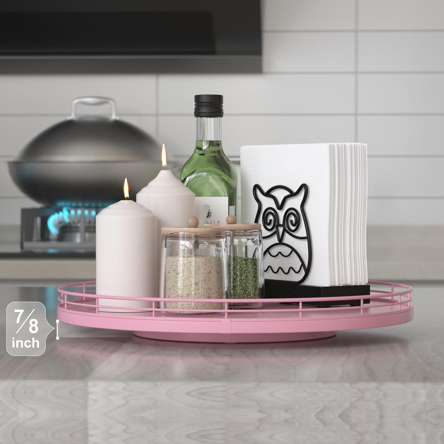 13" Oak Wood Lazy Susan Organizer, Lazy Susan for Cabinet Dining Table Pantry Wood Turntable Organizer Tray for Coffee Table Kitchen Countertop Spinning Spice Can Organization and Storage Round Pink