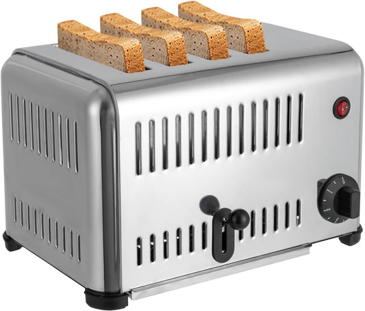 4 Slice Toaster with Wide Slots Commercial Toasters for Restaurant Pop-up Bread Baking Machine 1650W Stainless Steel Toaster Countertop for Toast, Sandwiches, Meatloaf