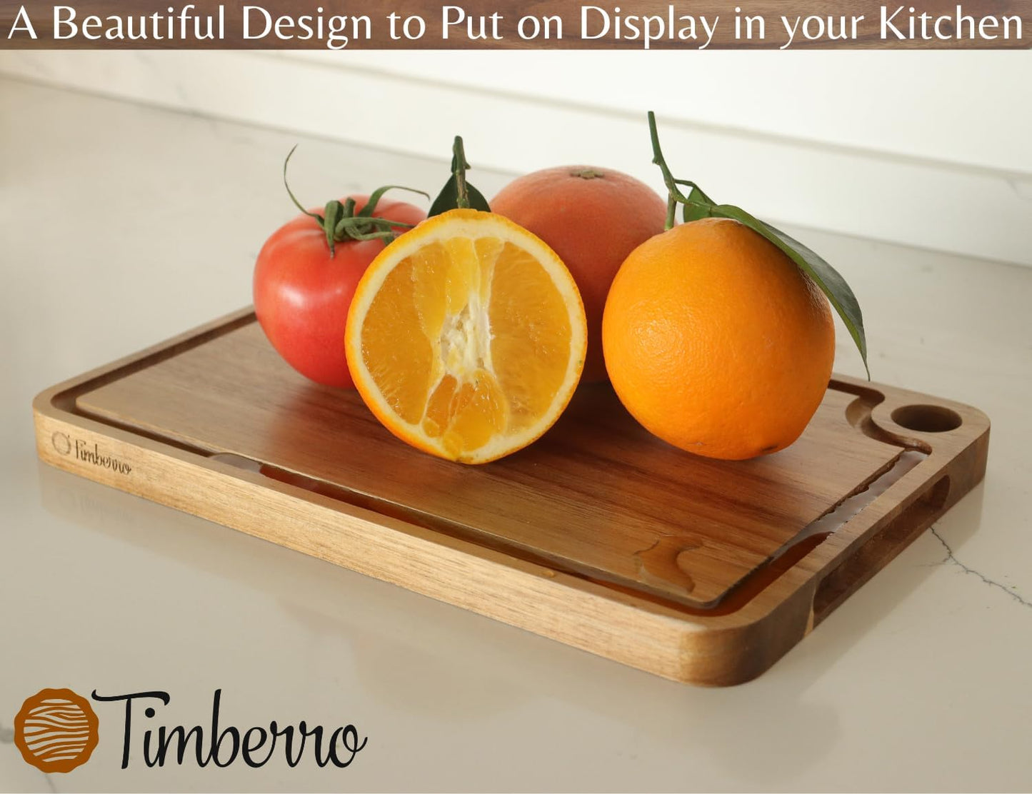 Acacia Wood Cutting Board (12x8x0.8 In.) - Small Wooden Boards with Handle and Juice Groove for Kitchen, Solid Mini Real Hardwood Hanging Chopping Boardsmith Butcher Block for BBQ