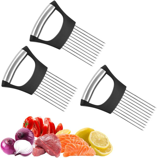 Stainless Steel Onion Slice Holder, 2025 New Tomato Cutter, Multi-Purpose Vegetable Slicer for Kitchen, Durable Food Chopper Kitchen Chopper Slicing Assistant Tool (A-3Pcs)