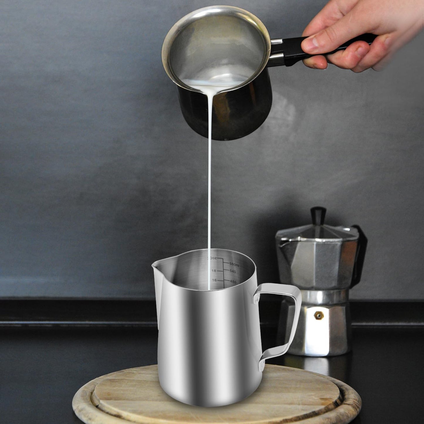 Kichwit Stainless Steel Measuring Cup, Metal Measuring Cup with Handle, 20oz / 600ml / 2.4 Cups