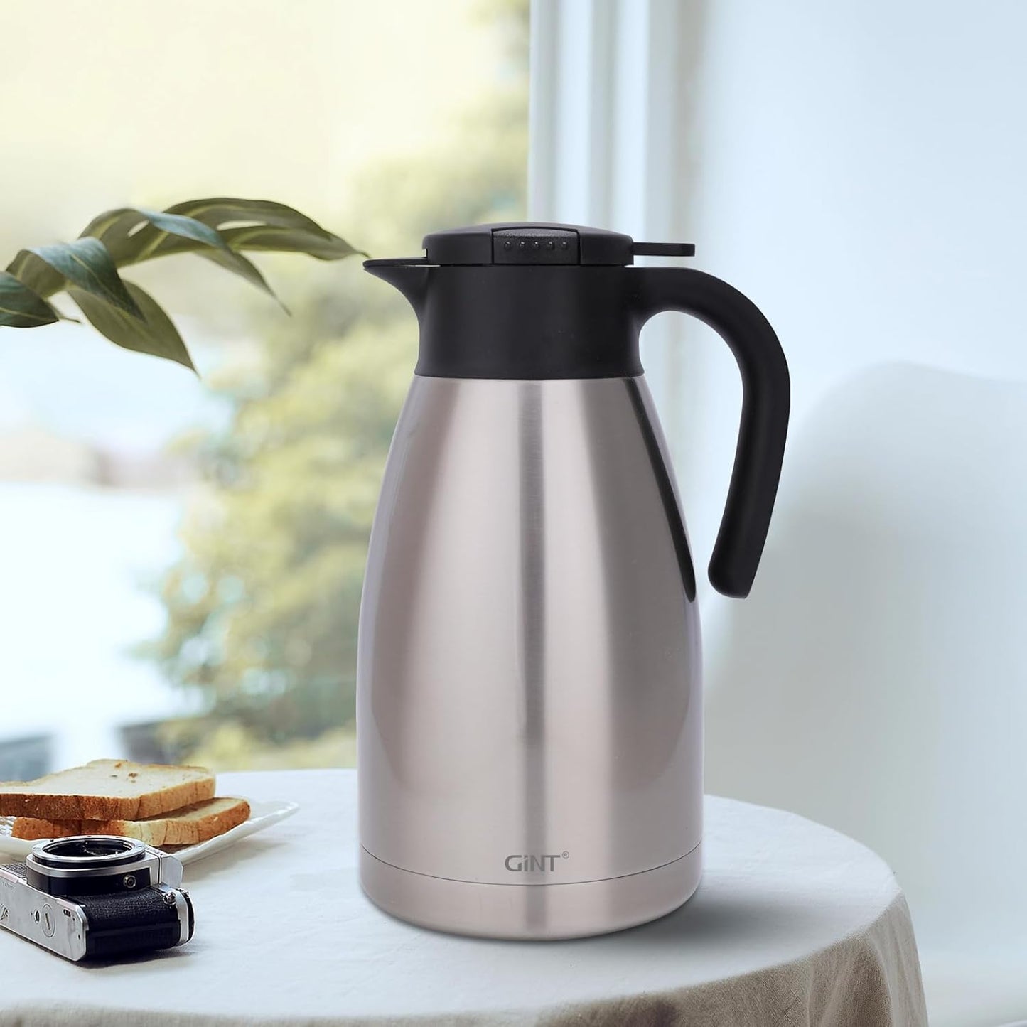 GiNT 74Oz Thermal Coffee Carafe, Insulated Stainless Steel Coffee Carafes for Keeping Hot/Double Walled Vacuum Thermal Carafe (Silver, 2.2L)