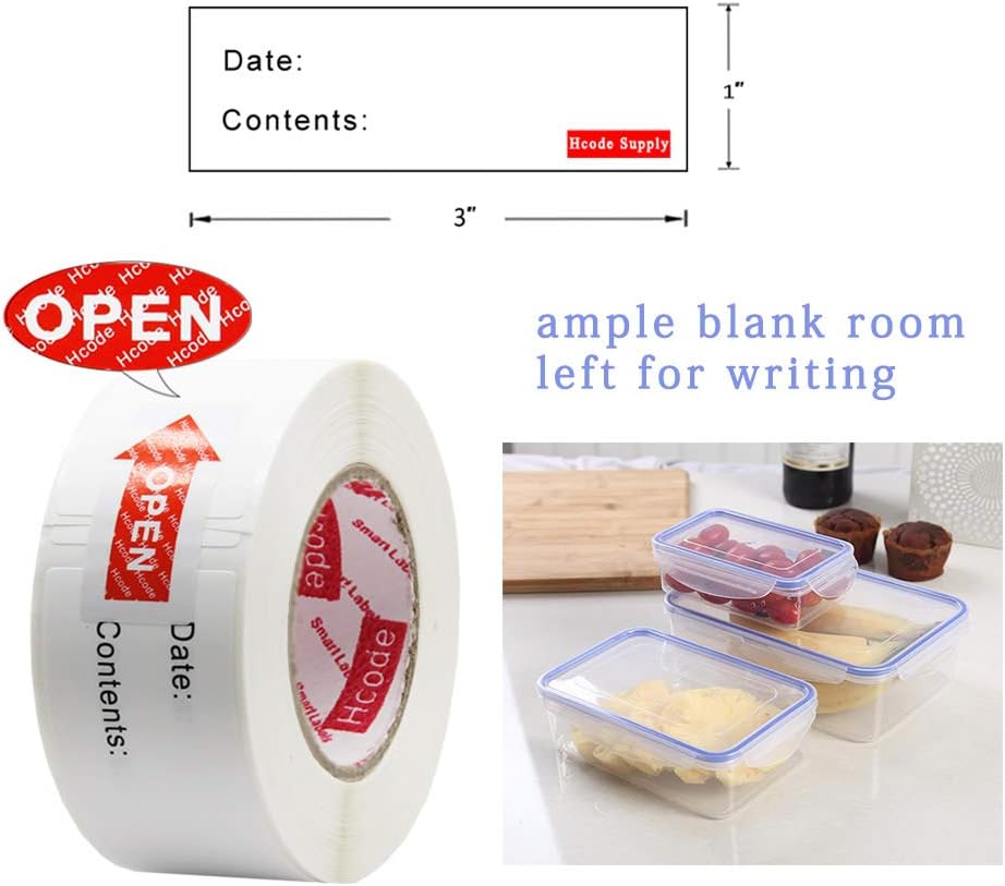 Hcode 1 x 3'' Self-Adhesive Removable Freezer Food Storage Labels - Easy Clean Leaves No Residue - Meal Prep Labels Plastic Paper Sticker Perfect for Reusable Containers 2 Roll