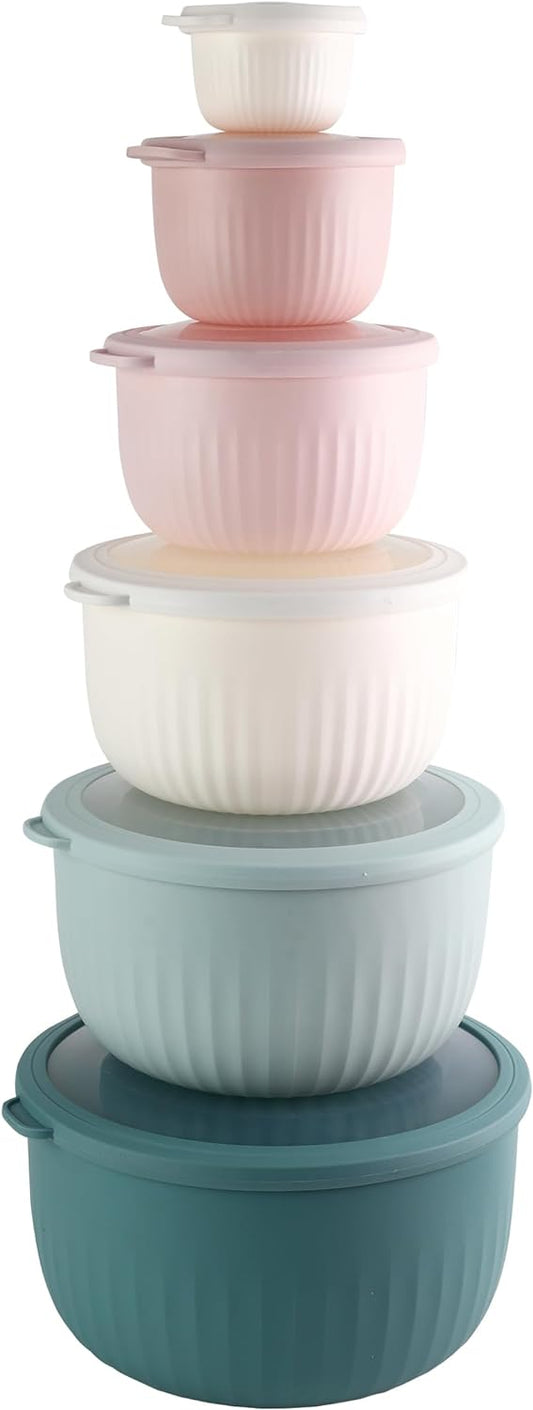 COOK WITH COLOR Prep Bowls with Lids- Wide and Deep Nesting Plastic Small Mixing Bowl Set with Lids, 12 Piece Set - Deep Bowls, Teal and Pink