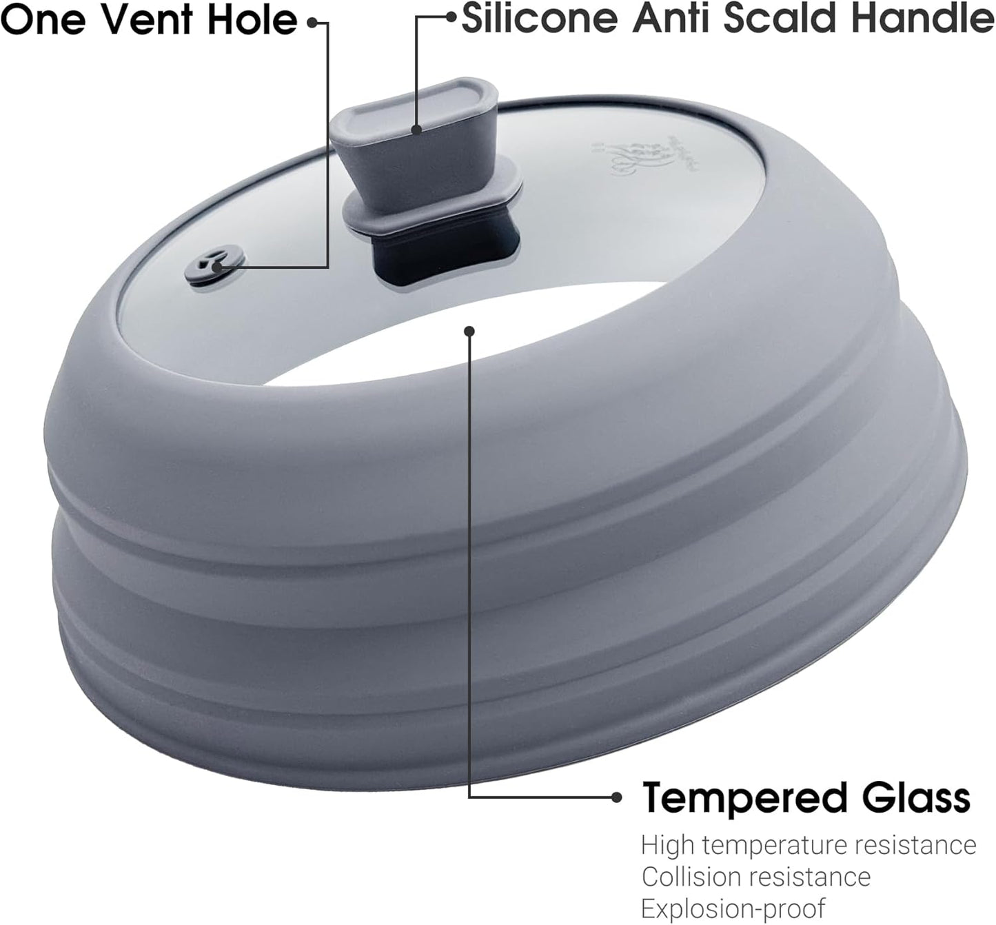 Microwave Splatter Cover for Food Collapsible Glass Microwave Cover Silicone Splatter Guard Dishwasher Safe Splatter Lid for Plates, Bowls, Pots & Stovetop Cooking 10.8" Gray