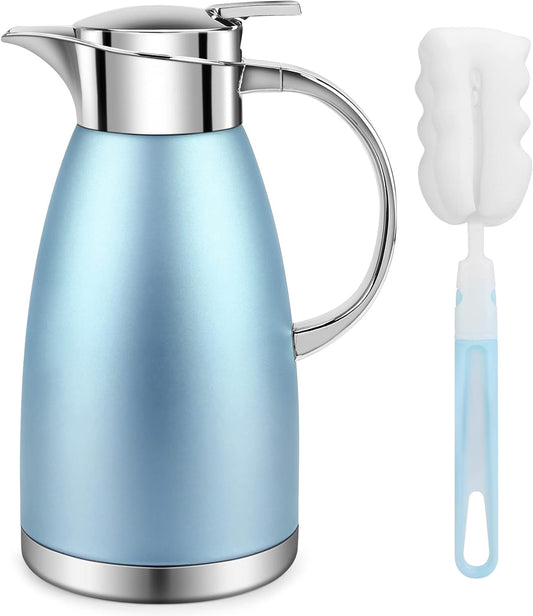 61oz Coffee Carafe Airpot Insulated Coffee Urn Stainless Steel Vacuum Thermal Pot Flask for Coffee, Hot Water, Tea, Hot Beverage - Keep 12 Hours Hot, 24 Hours Cold (Blue)