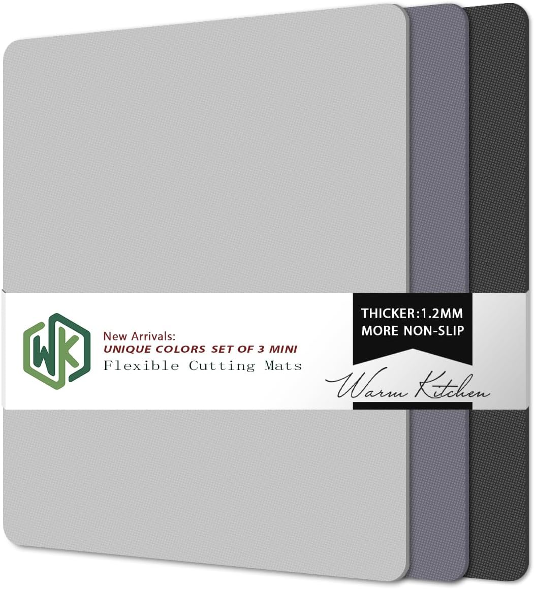 WK Small Flexible Plastic Cutting Boards for Kitchen Set of 3, Non Slip Cutting Mats for Meat, Mini Cutting Board Mats, BPA Free, Dishwasher Safe, 7.3x11.5"