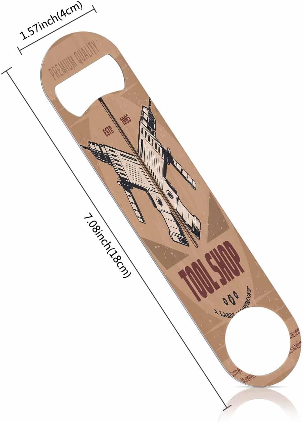 Tool Shop Stainless Steel Bottle Opener Carpentry Electric Drill and Hammer Brown Retro Poster Flat Beer Bottle Opener Keychain for Home Kitchen Bar Restaurant Party Birthday Gift