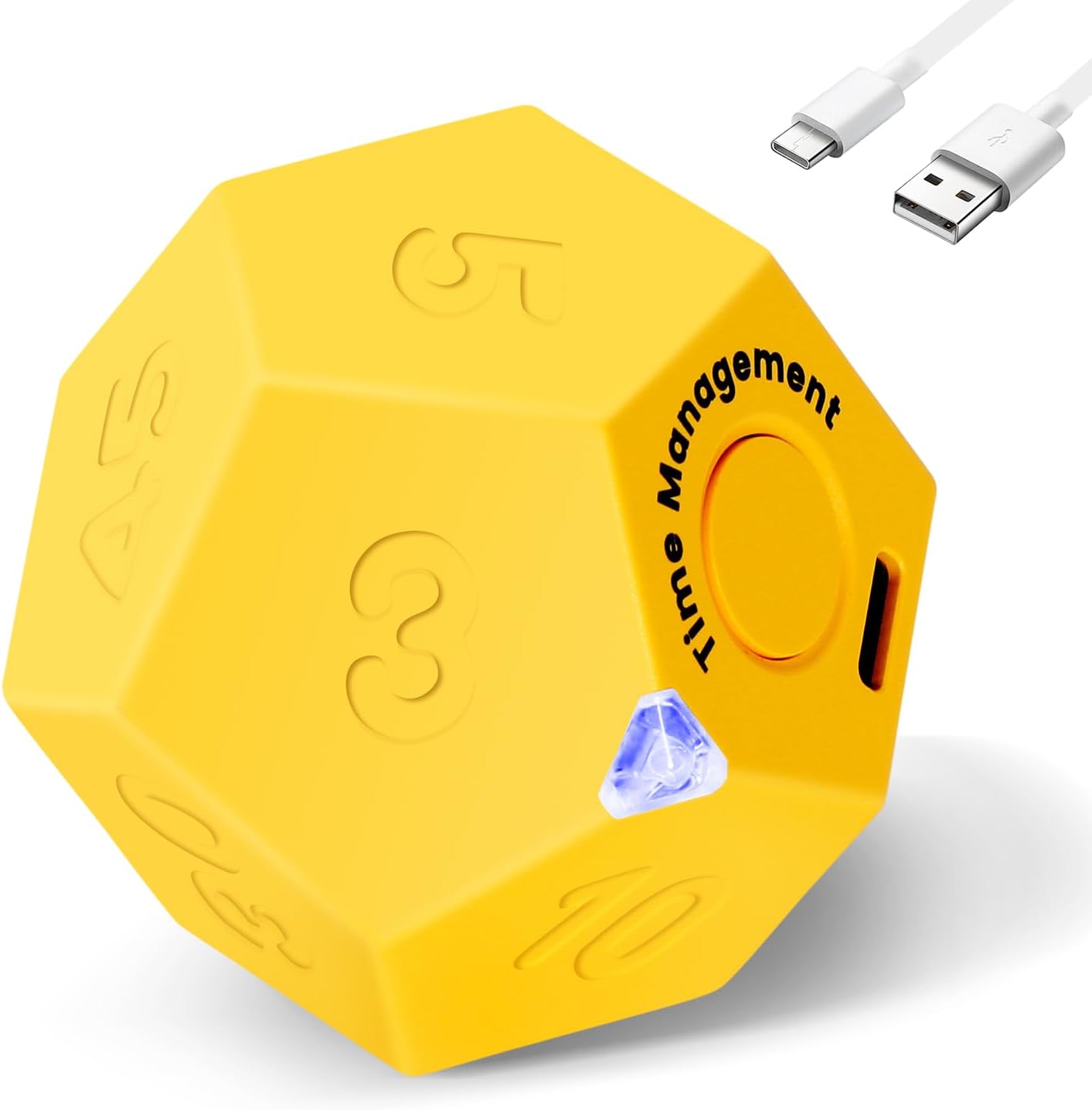 Yellow Pomodoro Timer - 11 Preset Productivity Cube, Ring/Vibrate Mode, Rechargeable, Perfect for Cooking, Learning, Exercise and Beauty