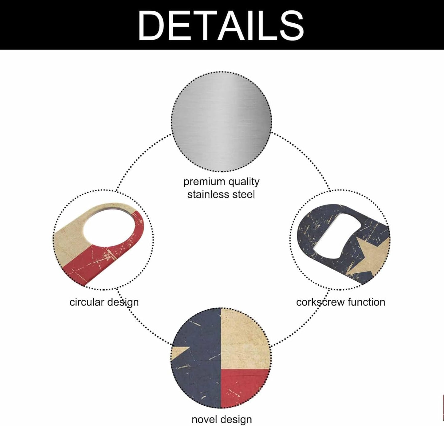 Texan Flag Stainless Steel Bottle Opener Rusty Scratched Sepia Aged Grunge Texan Flag Flat Beer Bottle Opener Keychain for Home Kitchen Bar Restaurant Party Birthday Gift