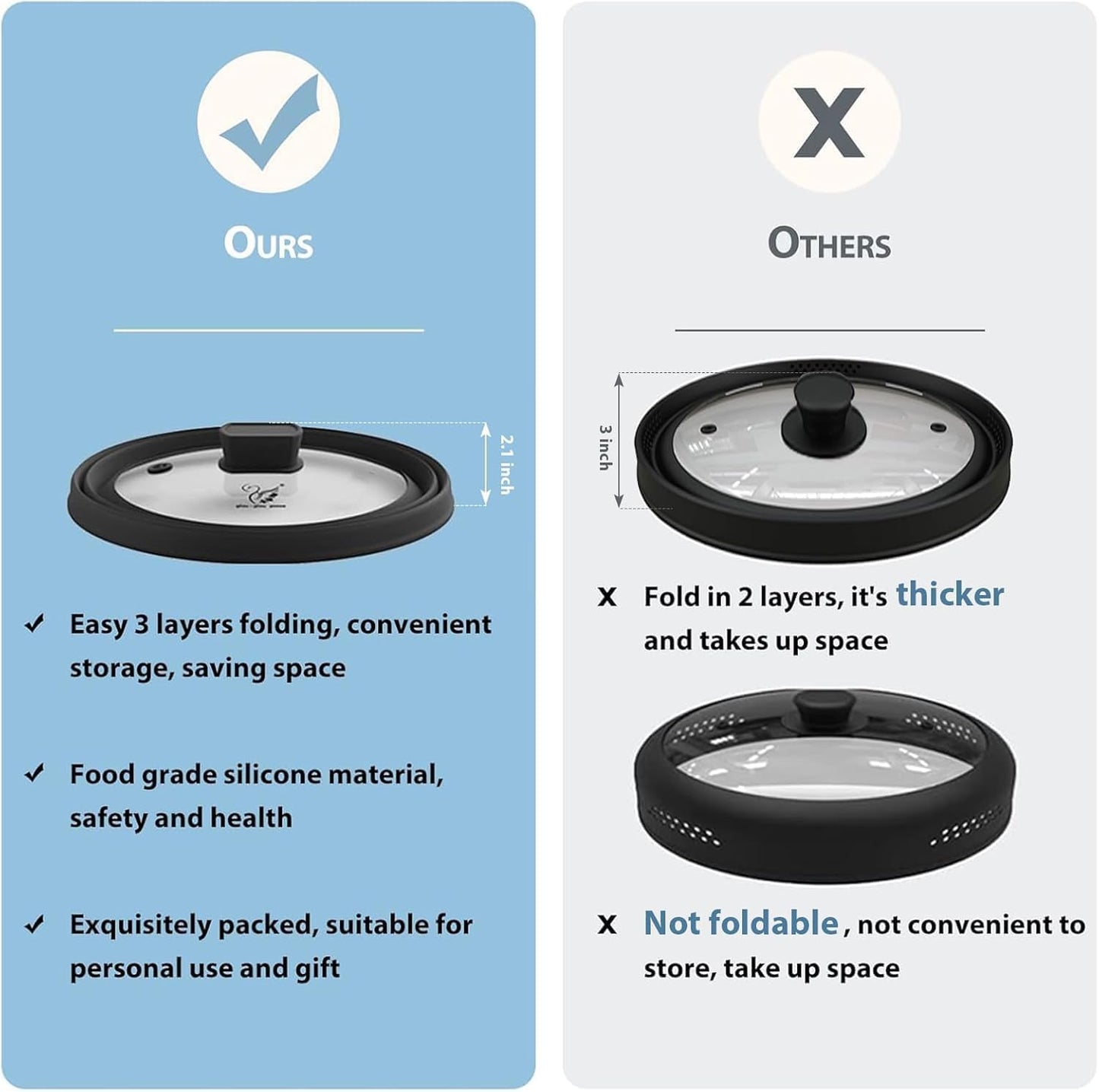 Microwave Splatter Cover Glass Cover Splatter Guard Lid with Collapsible Silicone for Food Cover Plate Cover 10.8 inch 2 Pack Black