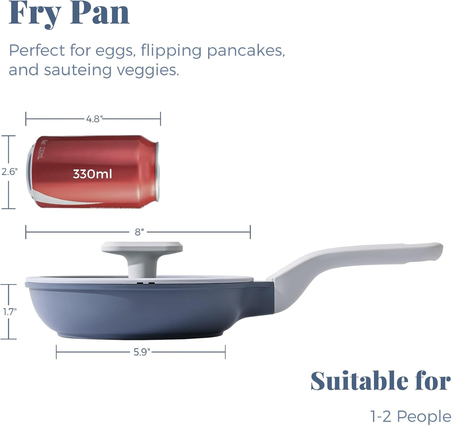 Nonstick Ceramic Frying Pan with Lid, Non Toxic Skillet, Healthy Egg & Omelet & Chef's Pan, PTFE PFOA & PFAS Free, Induction Compatible (8Inch W/L)