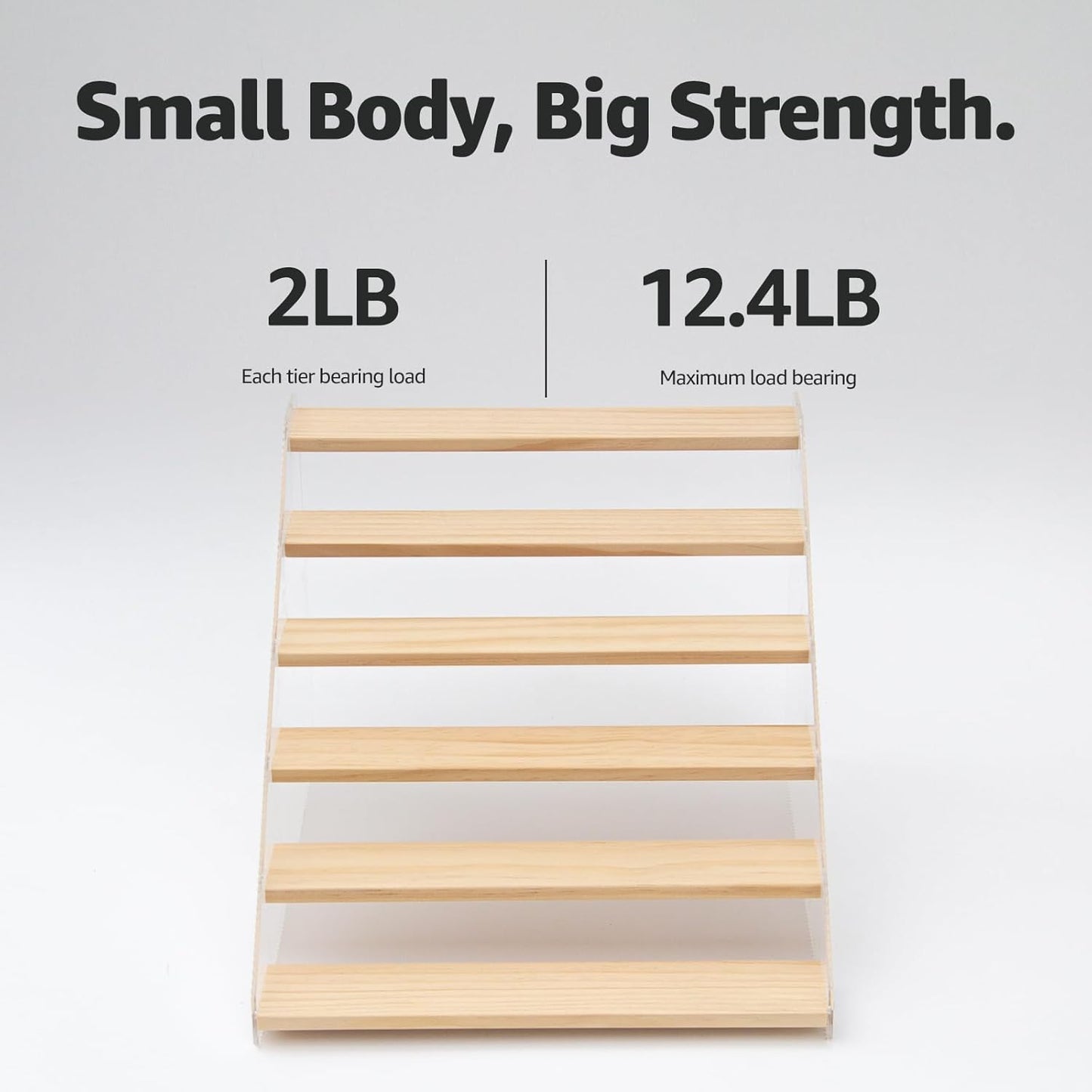 nianfeng Tiered Spice Rack, 6-Tier Spice Pantry Kitchen Cabinet Organizer, 12-Inch, Natural Wood Acrylic Stair Riser Stand, Countertop Seasoning Shelf