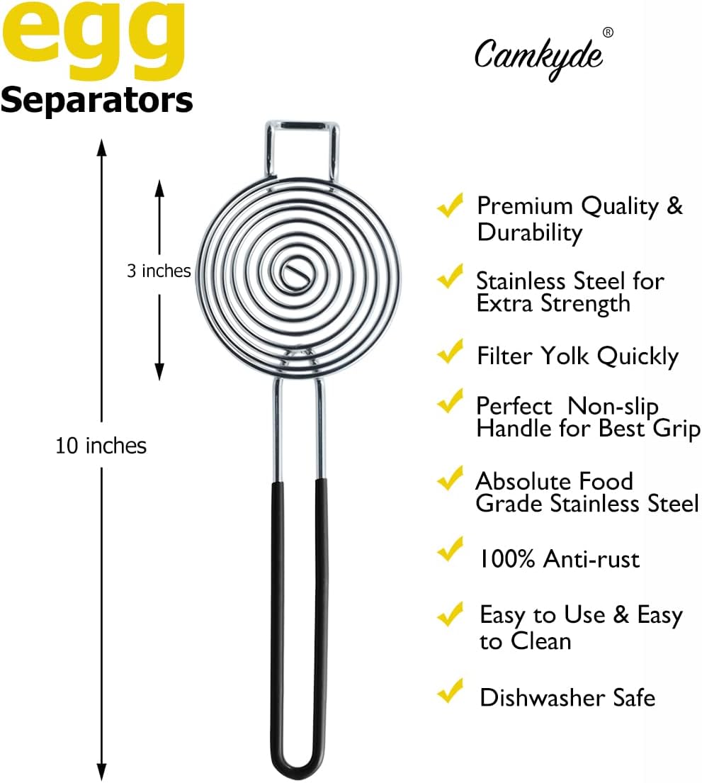 CAMKYDE Egg Separator Food Grade Stainless Steel Egg Yolk White Separation Tool, Set of 2 (Black)