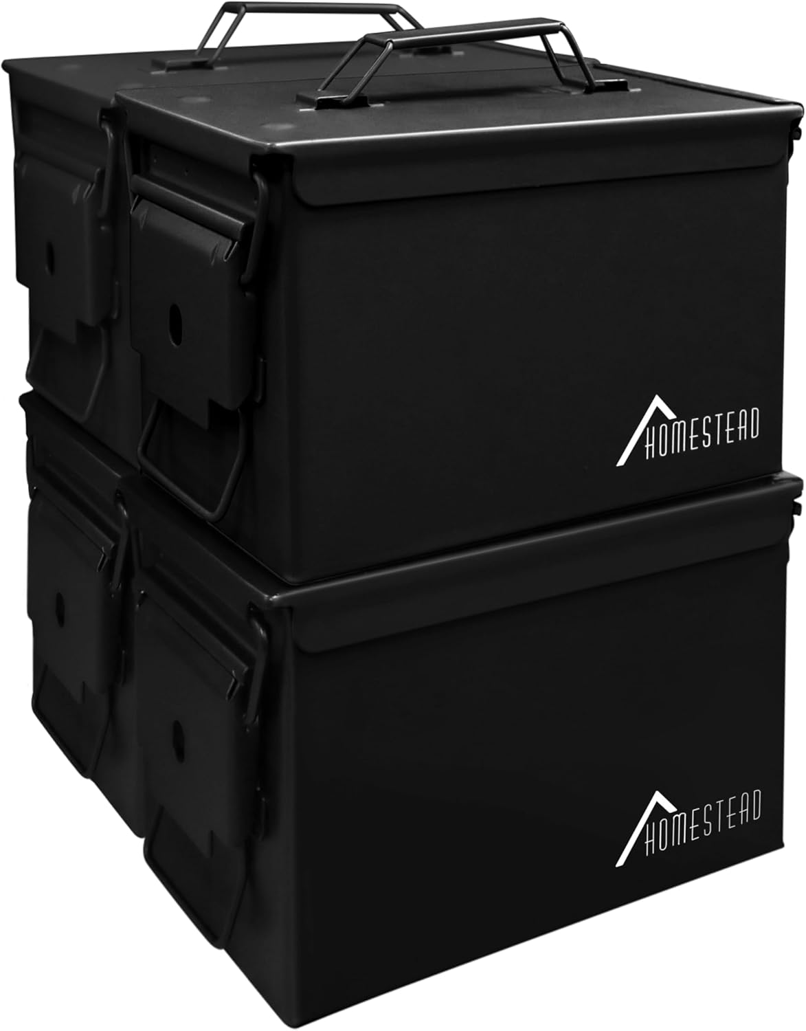 HOMESTEAD 50 Cal Metal Ammo Can – 4 Pack M2A1 Military Steel Ammo Storage Box, Airtight and Water-Resistant Ammunition, Black Color