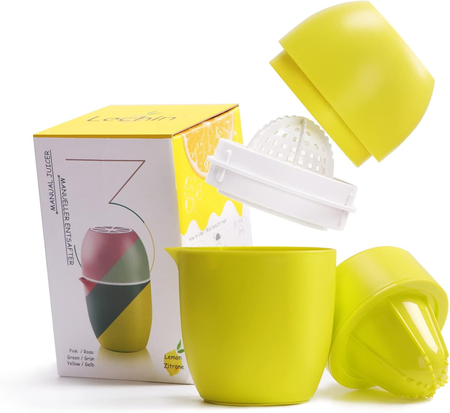 Hand Juicer - Citrus Juicer with Lemon Shape - Hand Lemon Juicer with Two Press Options for Different Fruits (Yellow)